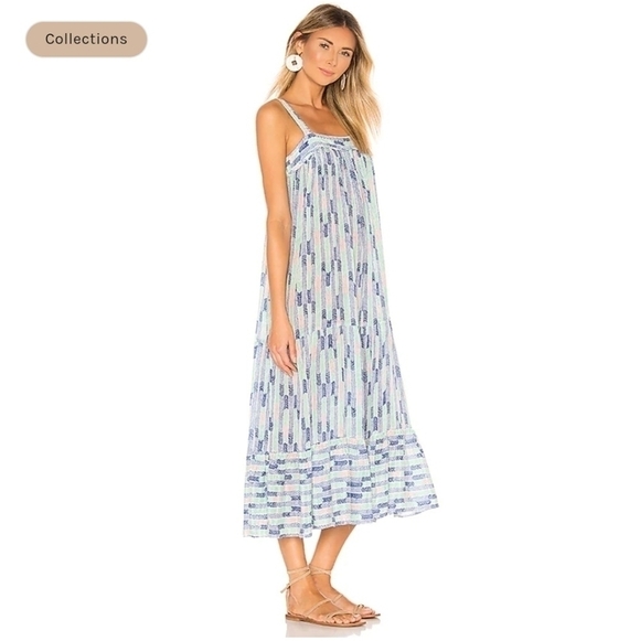 New Lemlem Gigi 100% Silk Short Sweepy Royal Blue Maxi Dress Size NWT Large - Picture 5 of 16